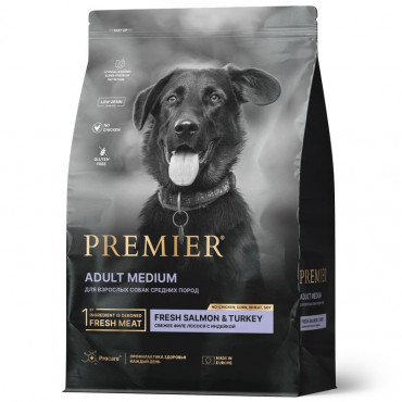 Premier Dog Salmon&Turkey ADULT Medium. Свежее филе лосося с индейкой для собак средних пород. 10 кг