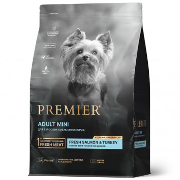 Premier Dog Salmon&Turkey ADULT Mini. Свежее филе лосося с индейкой для собак мелких пород. 3 кг