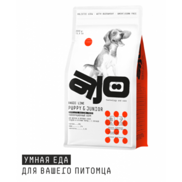 AJO Dog PUPPY & JUNIOR Для щенков и молодых собак средних и крупных пород c гречкой. 12 кг