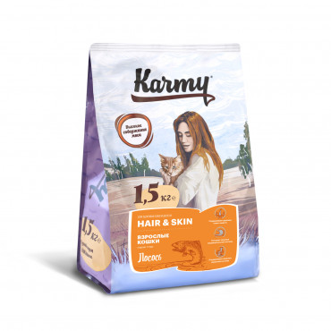Корм Karmy для кошек. Hair and Skin. Лосось 1,5 кг